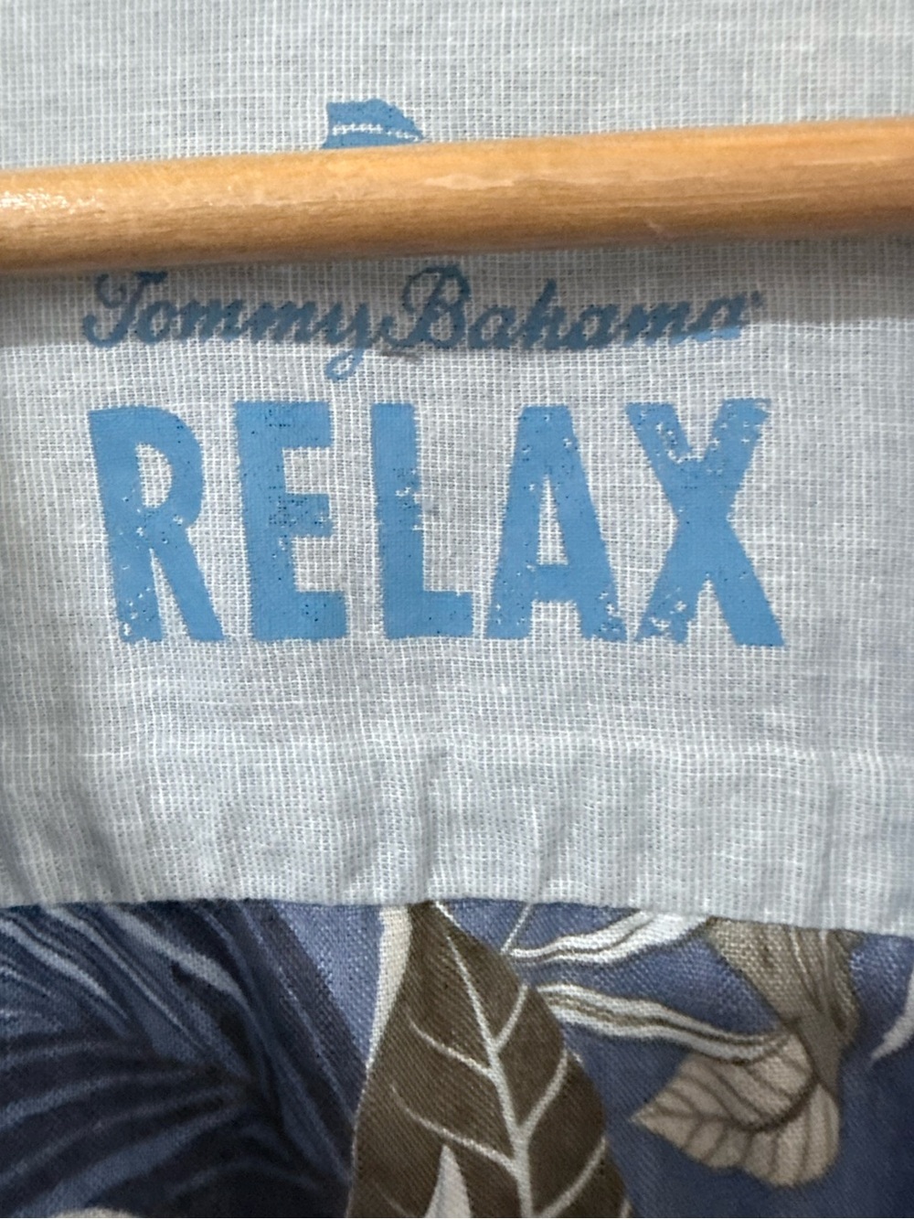 Tommy Bahama Blue and White 'RELAX' Camp Shirt with Floral Trim